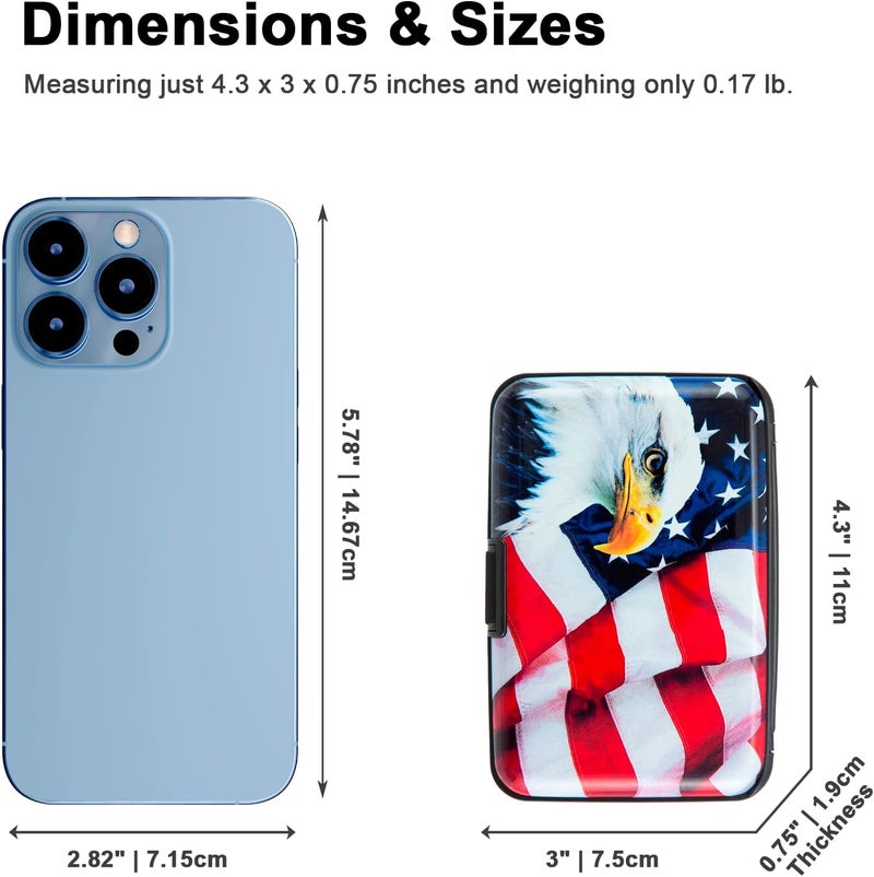 Kaabao Credit Card Holder, RFID Blocking Small Metal Credit Cards Holder Wallet for Women Men Business Aluminum Protector Sleeves Slim Case (Bald Eagle on American Flag) - Image 5